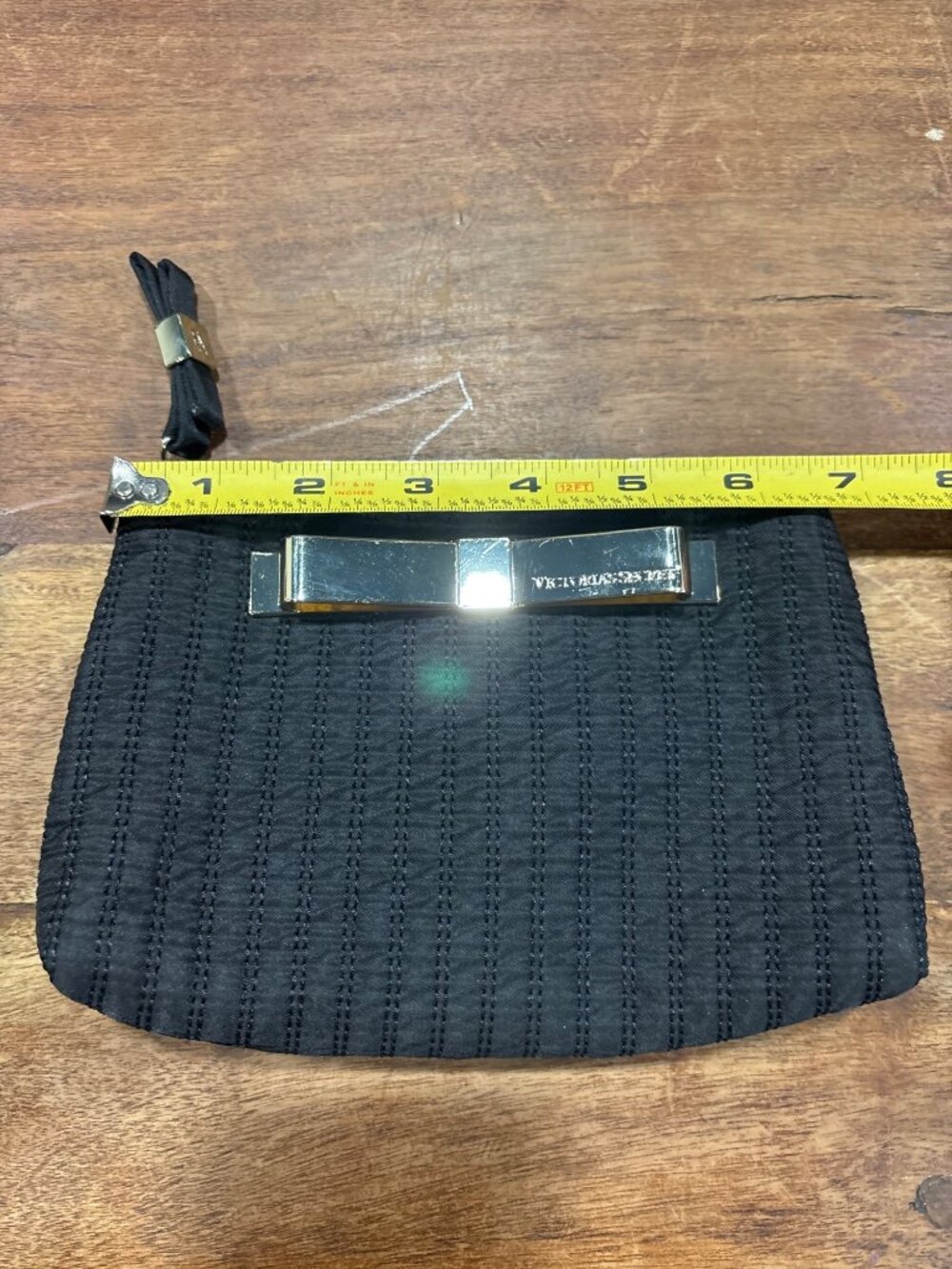 Victorias Secret Black Quilted Bow Accent Makeup Bag Polka Dot Interior Zipper - Picture 7 of 9